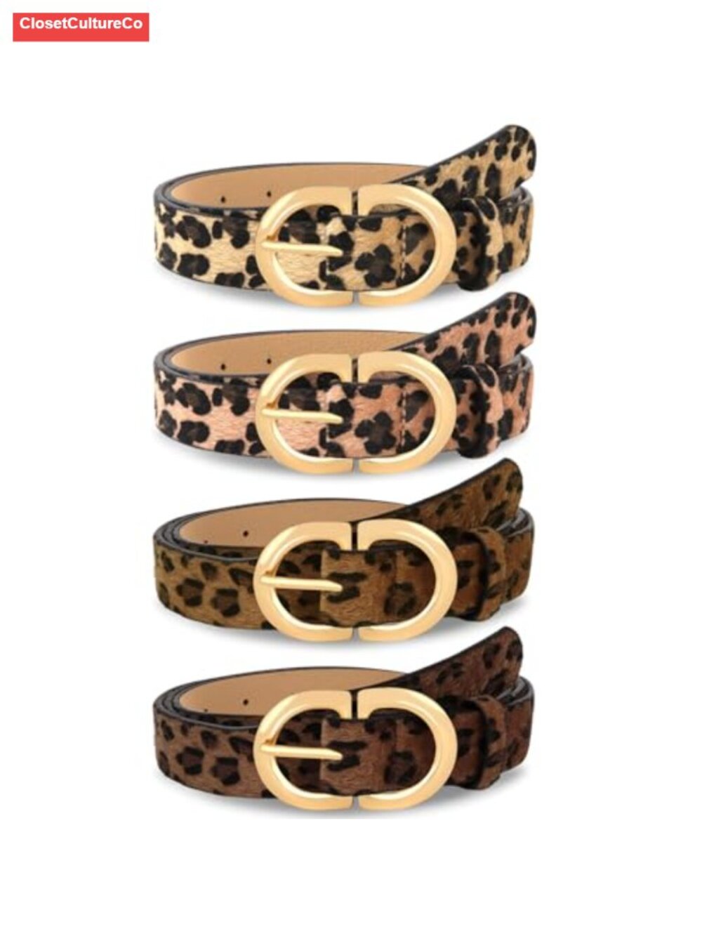 Leopard Print Belts Gold Buckle Adjustable Waist Belt for Jeans Pants